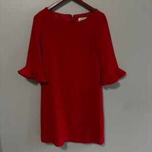 Kate Spade Luna Shift Dress Size 8 Red Wool Ruffle Sleeve Classic Business